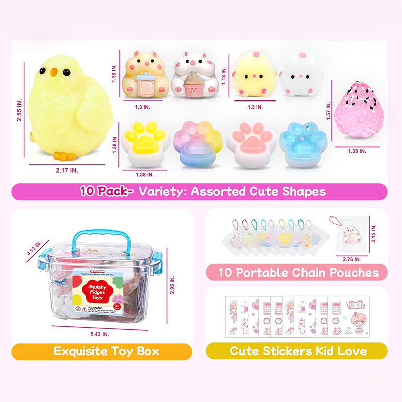 10Pack Taba Squishy Toys kit with Toy Box & Cute Stickers