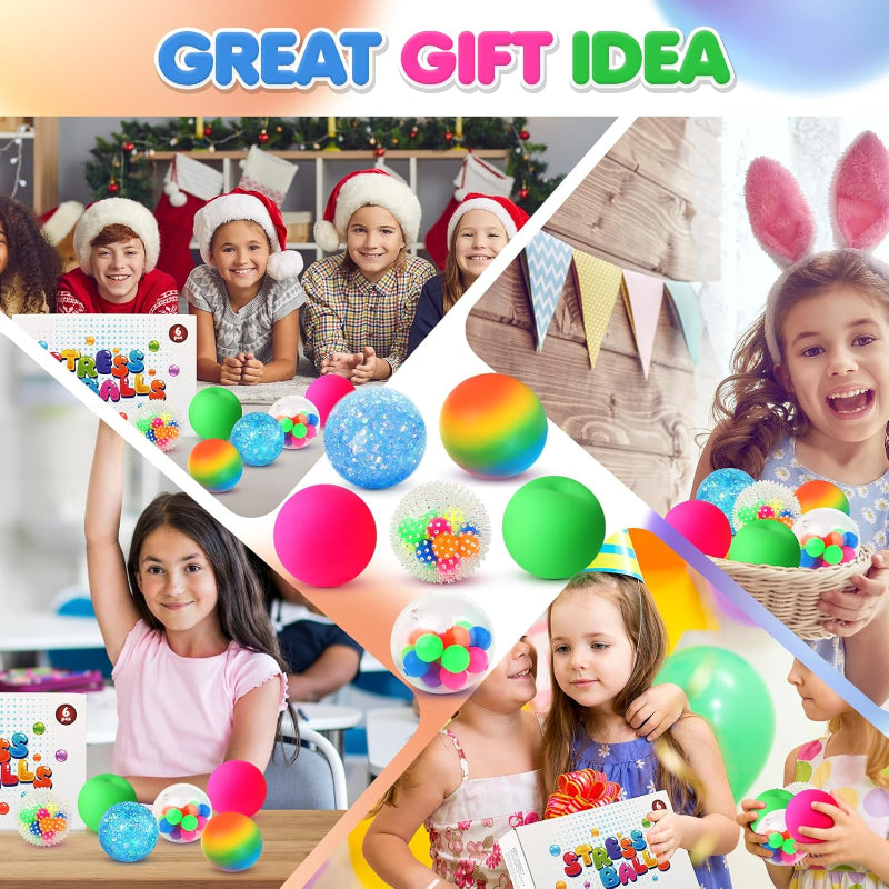 6 Set Squishy Balls Sensory Stress Squeezing Toys